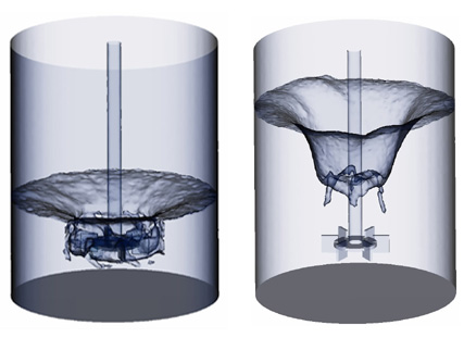 Free fluid surface cfd simulation in a turbo mixer with two water levels