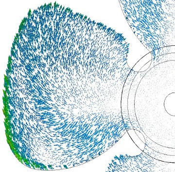 Shear stress vectors on blade surfaces in a CFD service project