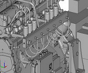 Details of an in-line six-cylinder engine CAD geometry