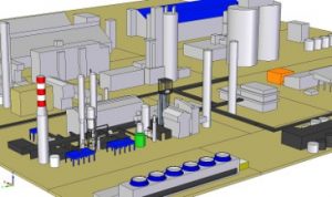 Northwestern view of the ammonia factory in CAD software