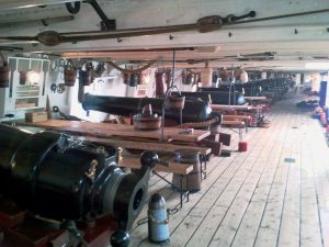 HMS Warrior (1860) upper gundeck of the first warship with a steel hull