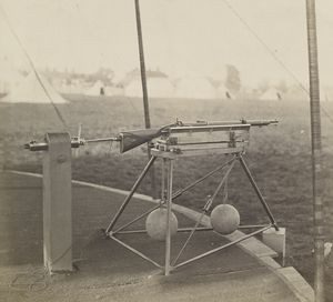 A Whitworth rifle on stand in 1860 in Wimbledon