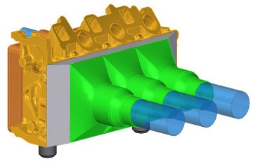 Conceptual CAD design of cleaning head attached to the camshaft side of cylinder head