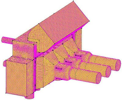 Full mesh made of modules for optimised cylinder head cleaning CFD analysis