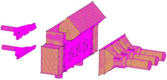 Modular mesh of the cleaning heads and casting for optimised cylinder head cleaning CFD analysis