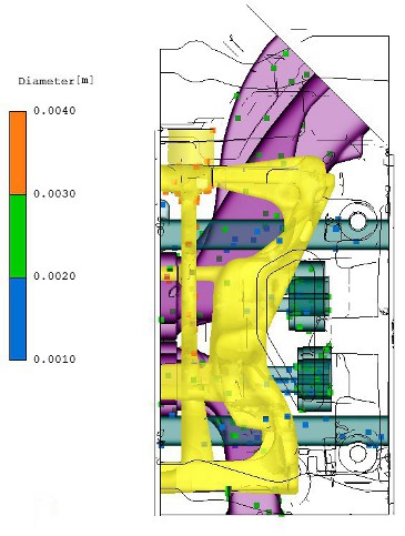 Location and size of aluminium particles at the beginning of simulation - view from right