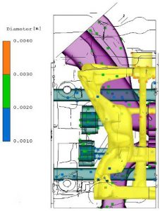 Location and size of aluminium particles at the beginning of simulation - view from left