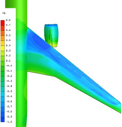 CFD Eng UK, Cp on upper wing surfaces, M=0.85, Re=43x10<sup>6</sup> , AoA=2°