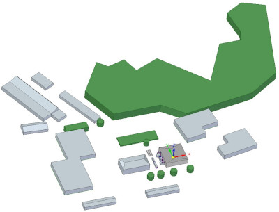 3D CAD model of data centre with surrounding objects