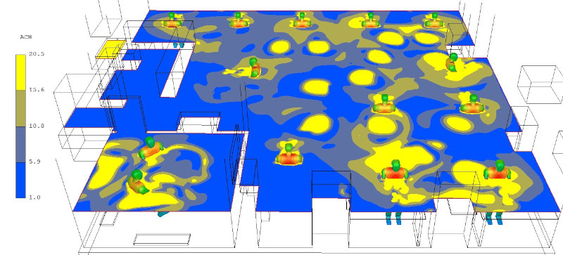 Air changes per hour (ACH) map in the comfort analysis of an office