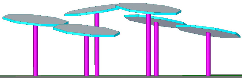 Canopy structure of shades with three different (4m, 5m and 6m) heights in the solar heating and wind cooling simulation