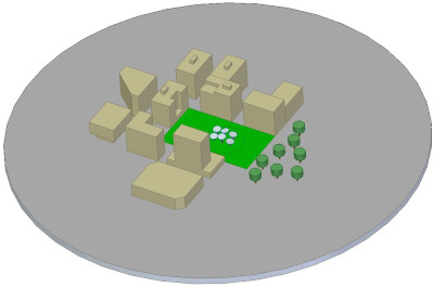 300m diameter 5m thick slab represents the ground